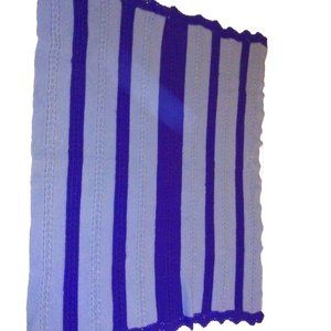 Granny Hand Knitted Afghan Purple and Grey Striped Crochet Winter Afghan Blanket